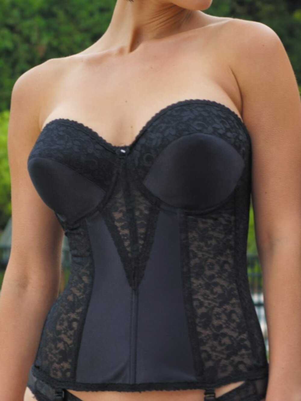 VINTAGE CORSET! Carnival Black Lace Full Coverage Torsolette Lingerie Shapewear